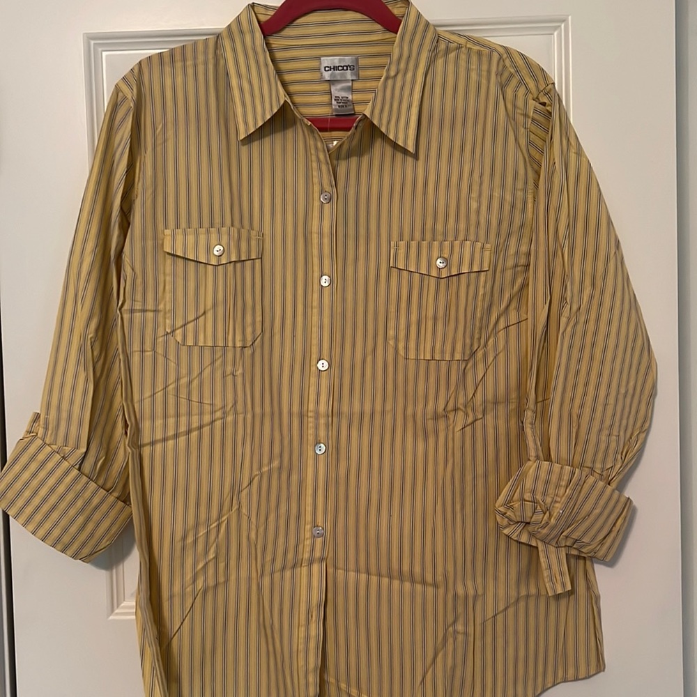 Chico’s Short Sleeved striped button down size 3